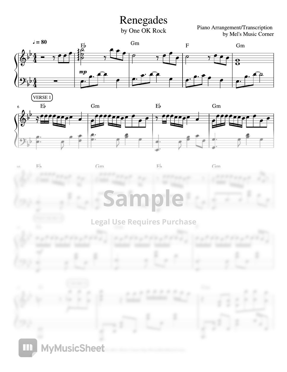 ONE OK ROCK - Renegades (piano sheet music) Sheets by Mel's Music