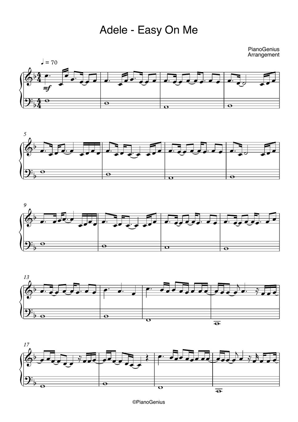 Adele Easy On Me (EASY) Spartito by PianoGenius