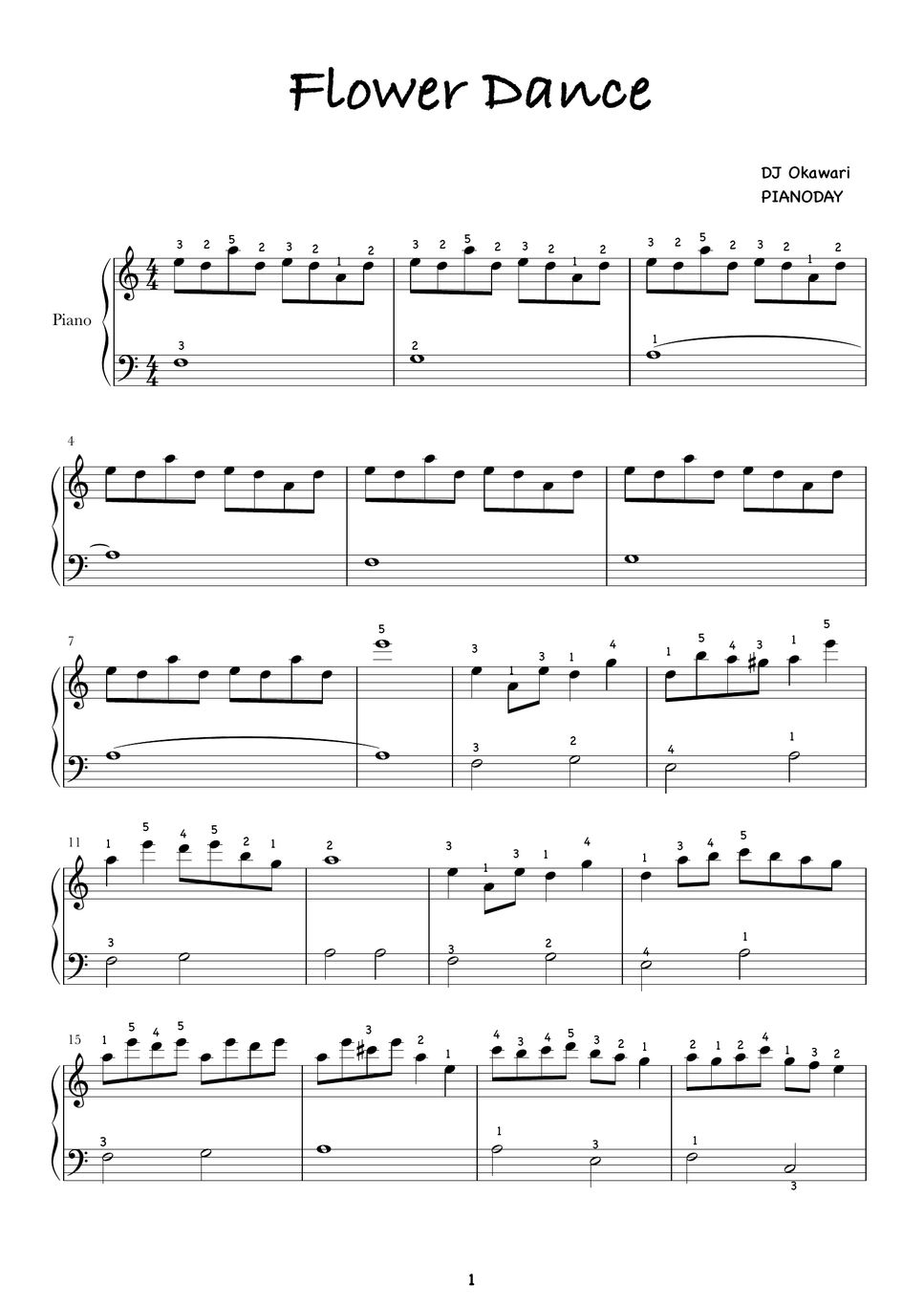 DJ Okawari Flower dance (쉬운 버전) Sheet by PIANODAY피아노데이