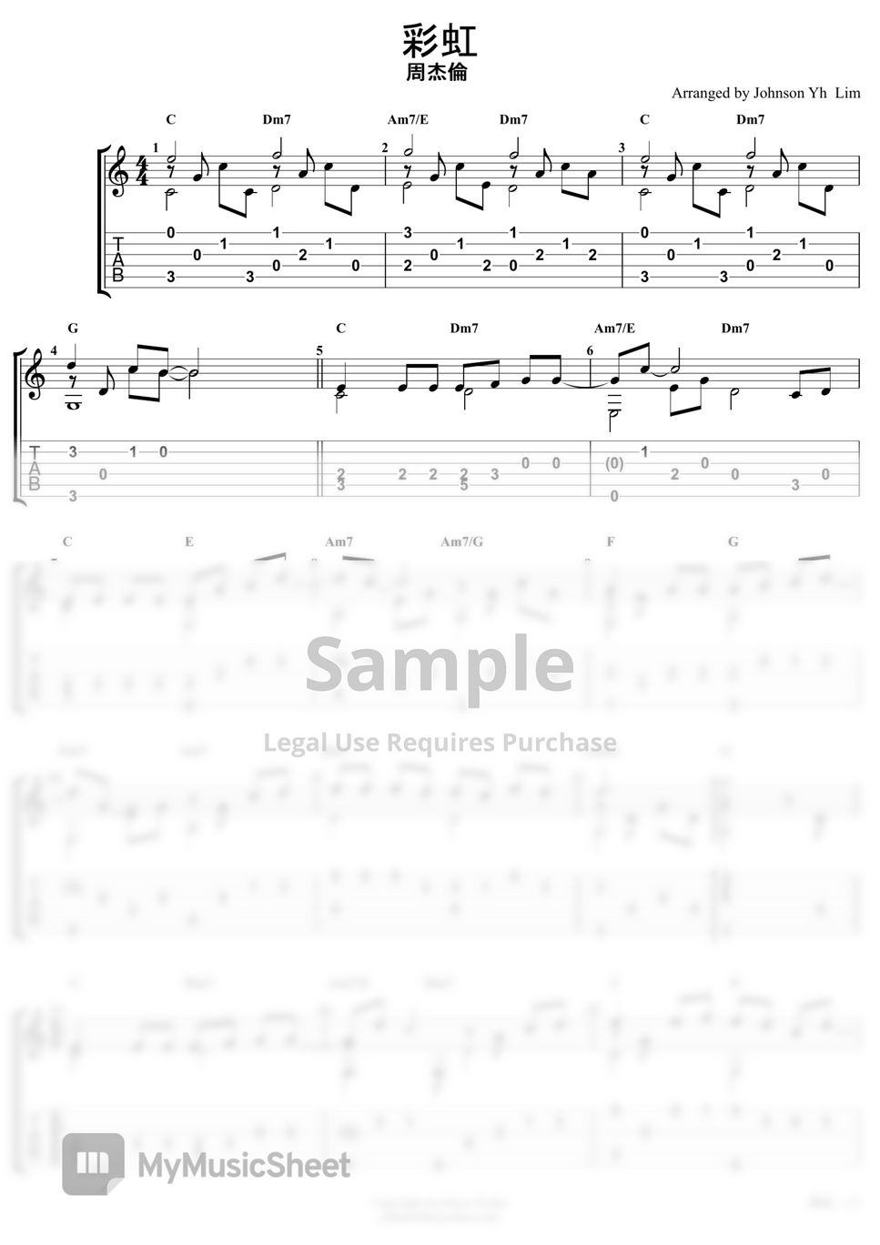 周杰倫 - 彩虹 (Guitar Fingerstyle) Sheets by Johnson YH Lim