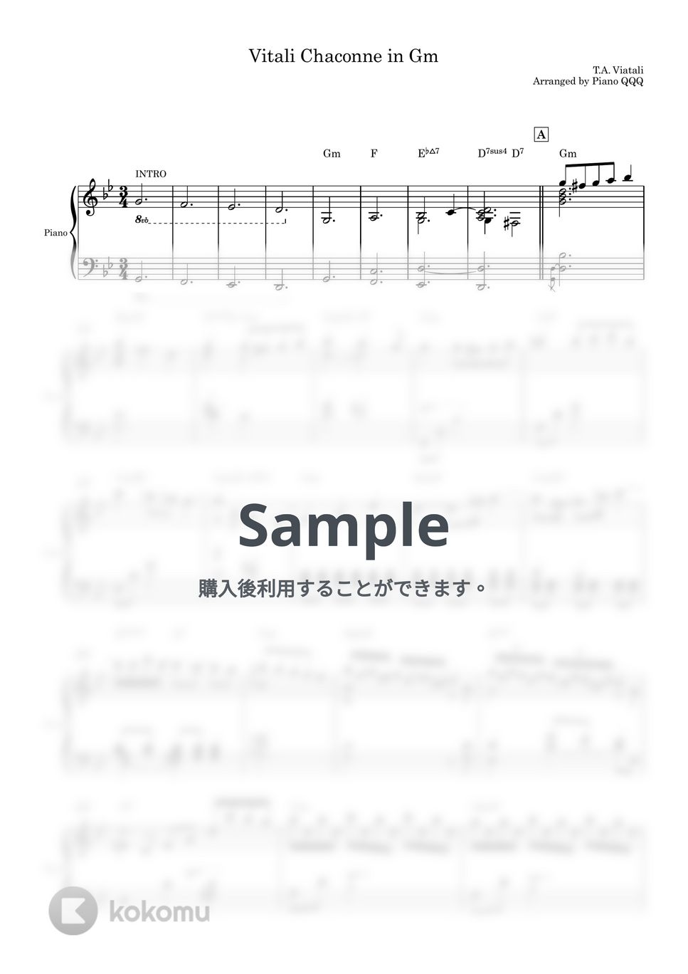 ビタリー - シャコンヌ (ピアノソロ楽譜) by Piano QQQ