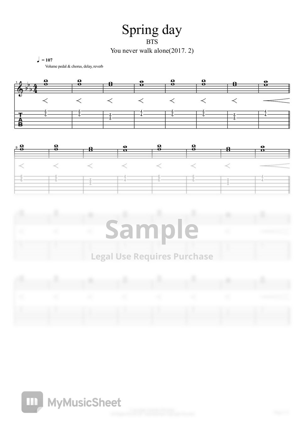 BTS Spring day guitar cover Sheets by FFGuitar