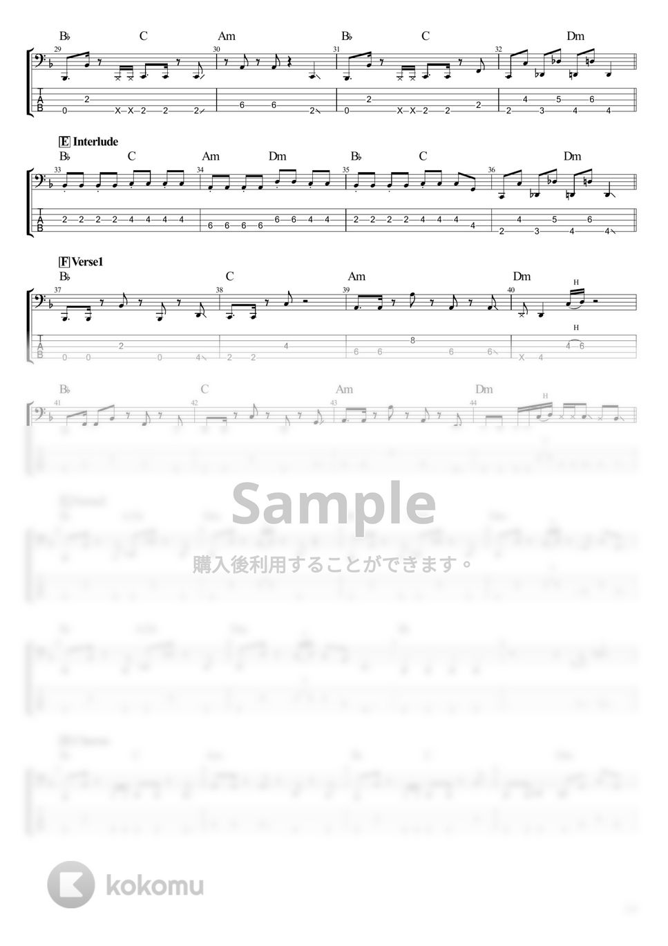佐藤千亜妃 - 線香花火 feat.幾田りら (ベース Tab譜 5弦) by T's bass score