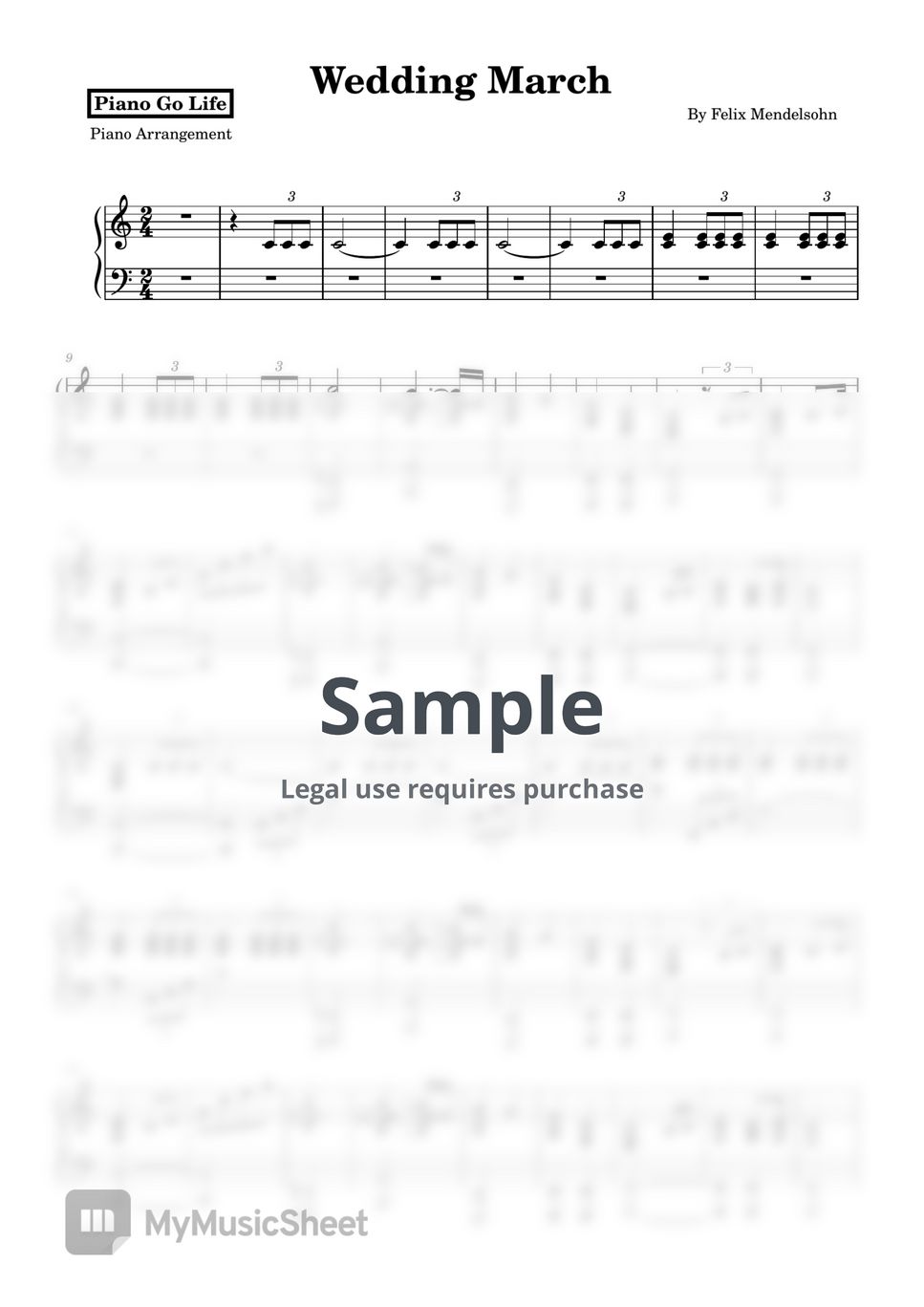 Mendelssohn wedding march sheets by piano go life