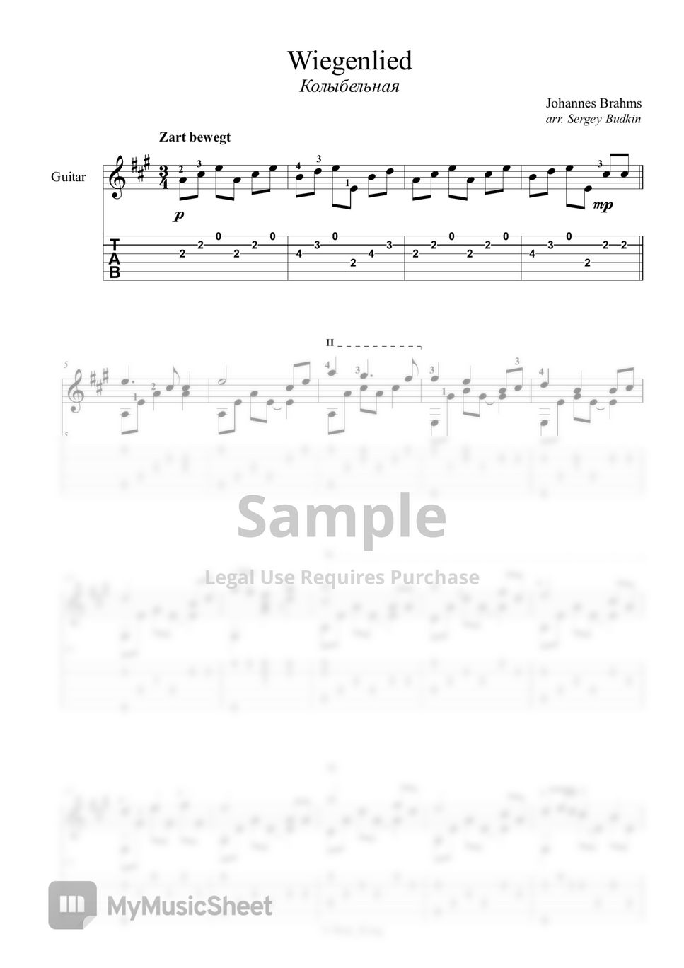 Johannes Brahms Lullaby (Wiegenlied) Sheets by Buddy_King