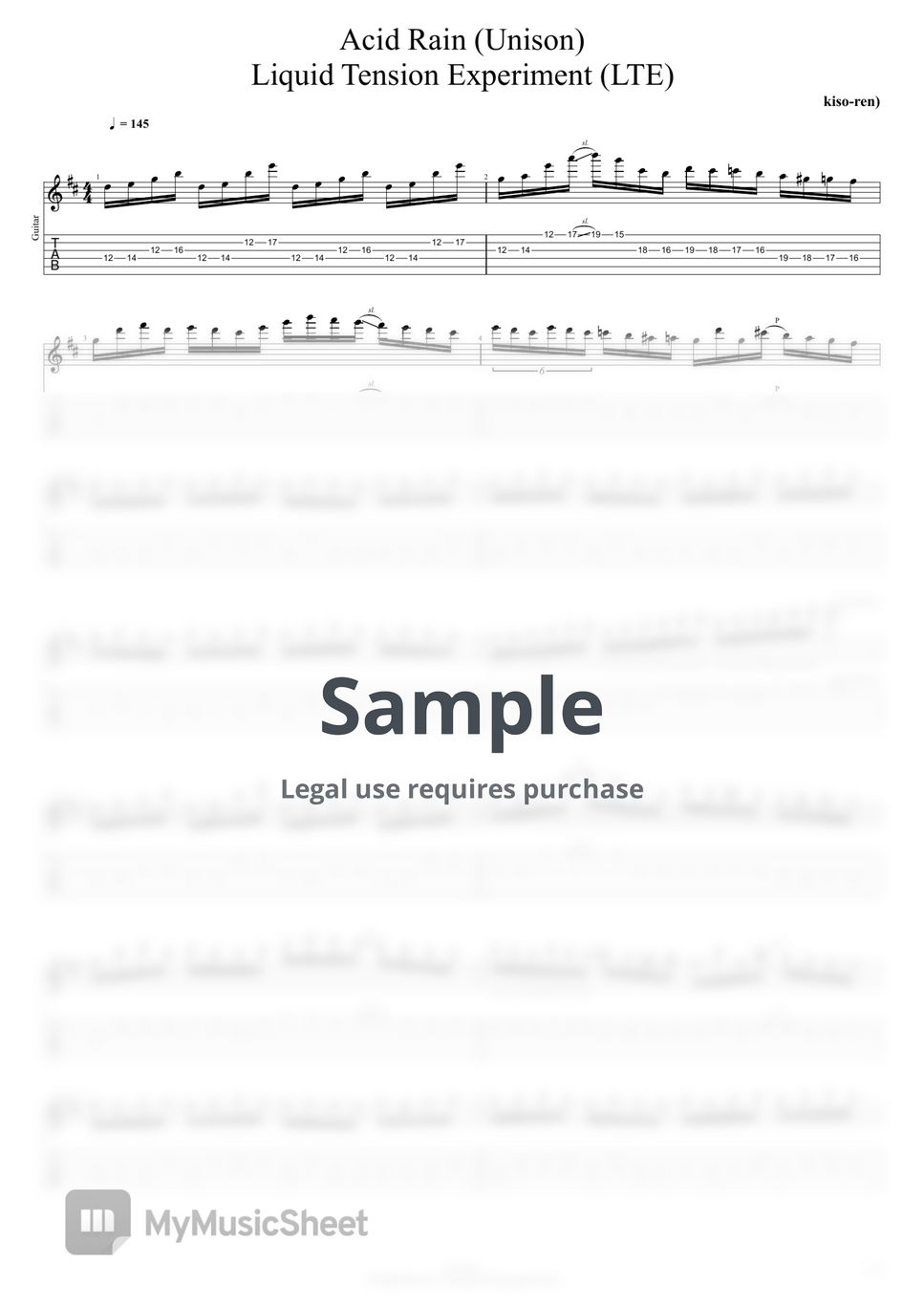 Liquid Tension Experiment - Acid Rain / Liquid Tension Experiment Unison Part 1:50~2:03 (TAB PDF & Guitar Pro files.（gp5）) by Technical Guitar