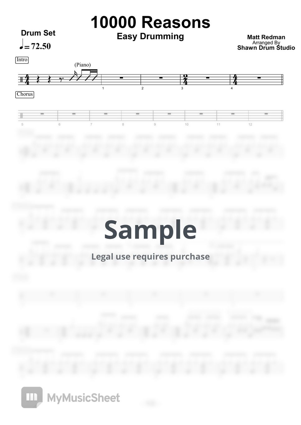 Matt Redman - 10,000 Reasons Sheets by Shawn Drum Studio