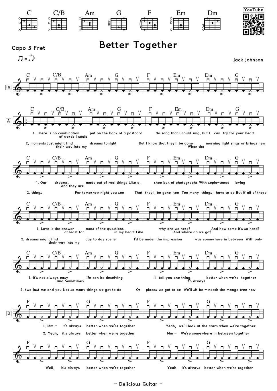 Jack johnson better together tab by delicious guitar