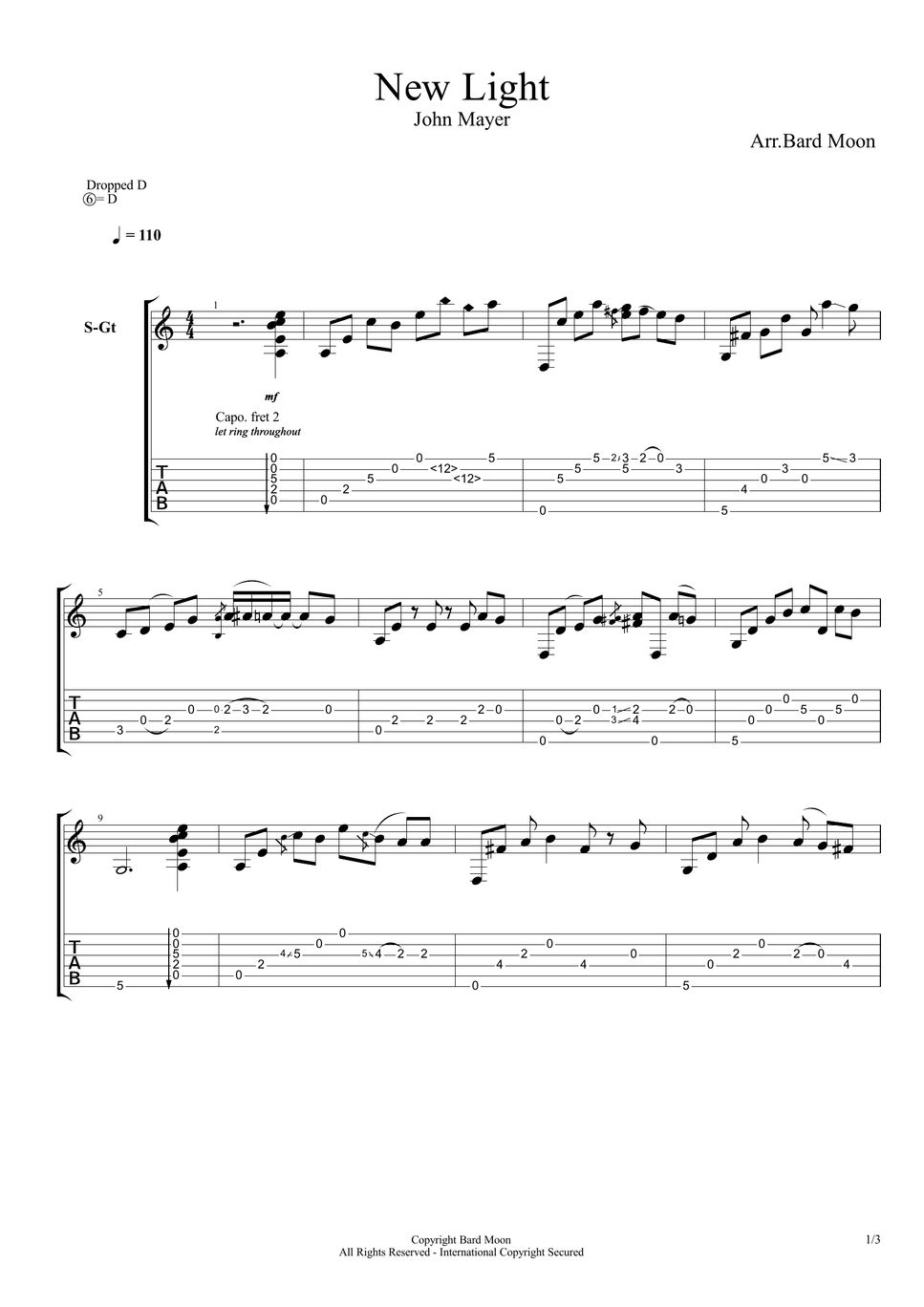 John Mayer New Light│Fingerstyle Sheet