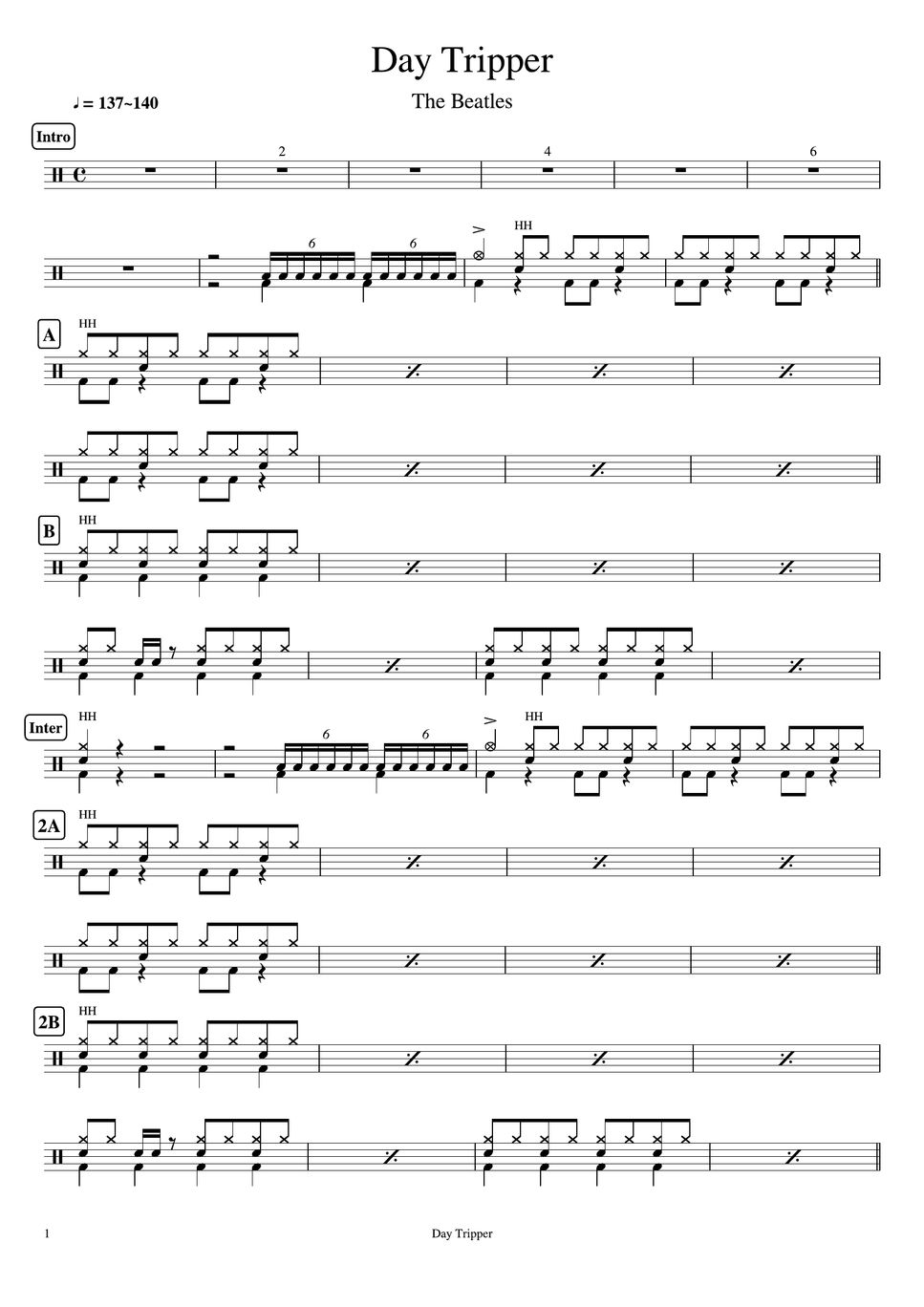 The Beatles Day Tripper Sheet by Cookai's Jpop Drum sheet music!!!