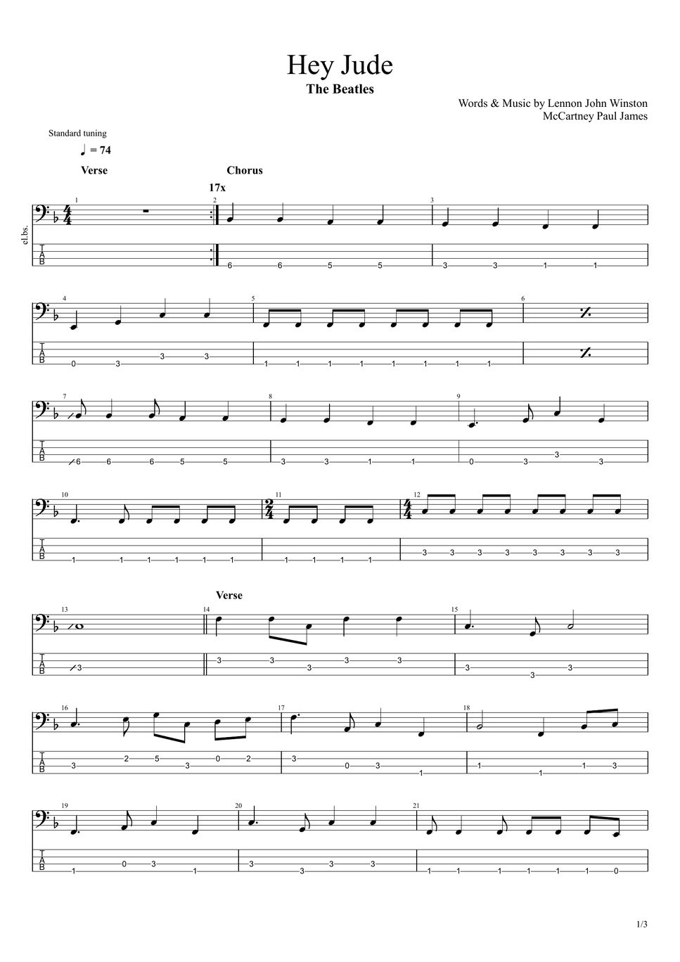 アルトサックス楽譜】ヘイジュード[Hey Jude]（The Beatles