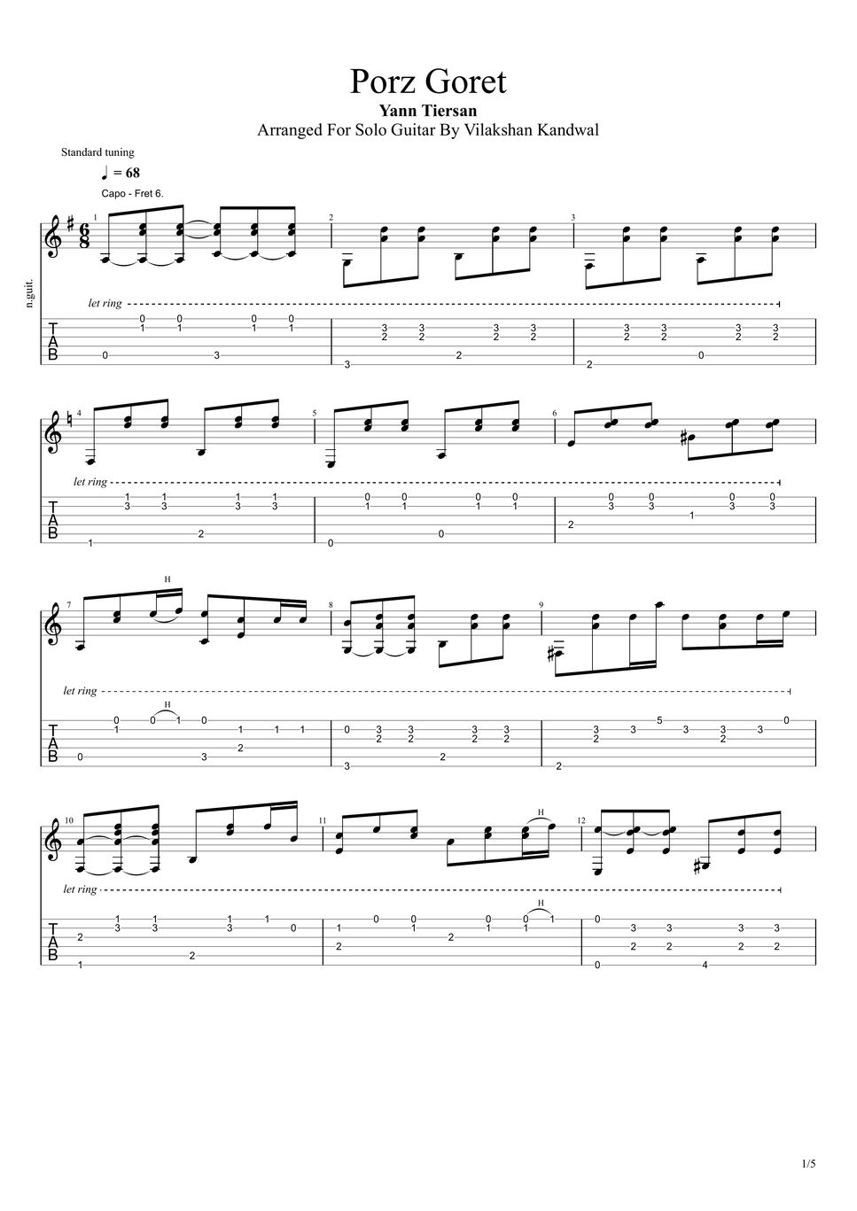 Yann tiersen porz goret partition