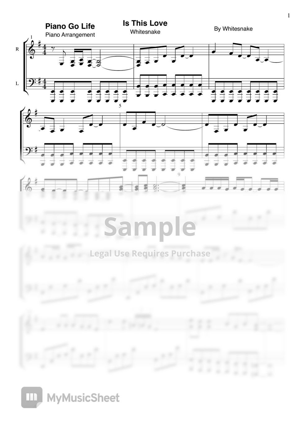 Whitesnake is this love sheet by piano go life