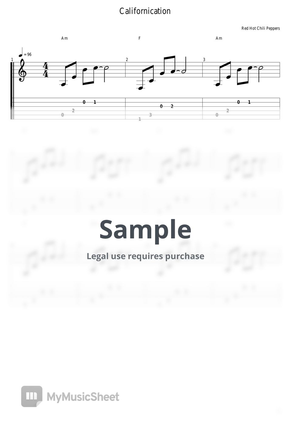 Red Hot Chili Peppers Californication Tab + 1staff by guitar cover