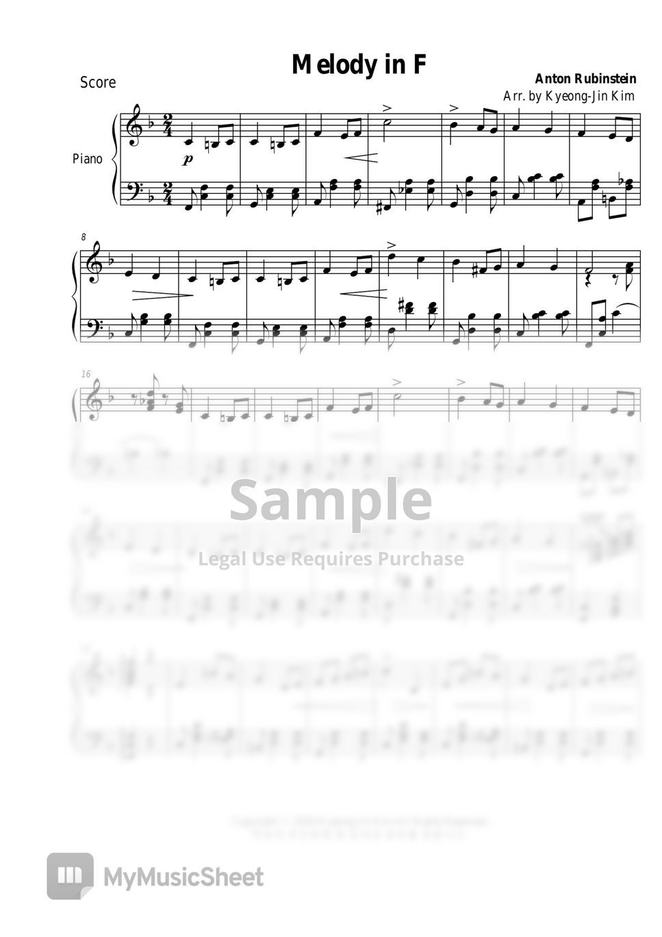A.Rubinstein - Melody in F, op.3 (easy) by Pianist Jin