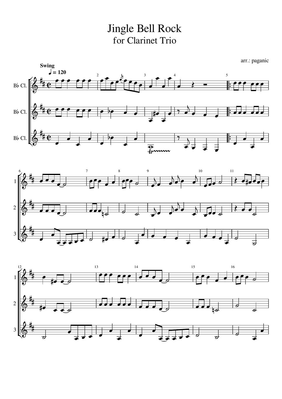 Bobby Helms - Jingle Bell Rock (for Clarinet Trio, 앙상블, 캐롤) (클라리넷 /트리오/ Clarinet Trio) by paganic