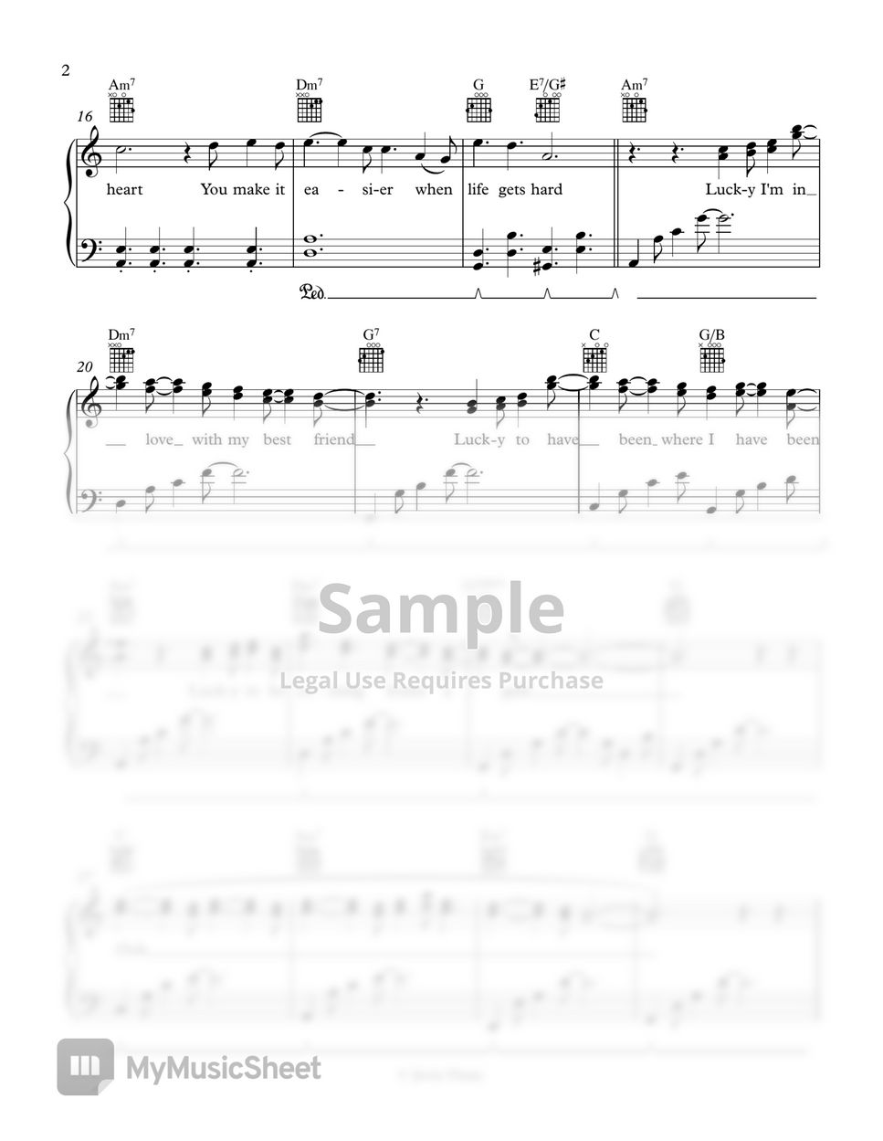 Jason Mraz Lucky (Colbie Caillat) 악보 by Javin Tham