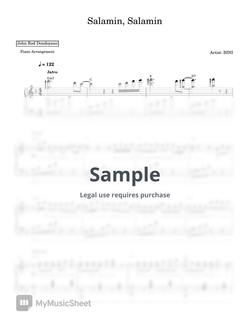 Bini Salamin Salamin Piano Sheet Sheets By John Rod Dondoyano