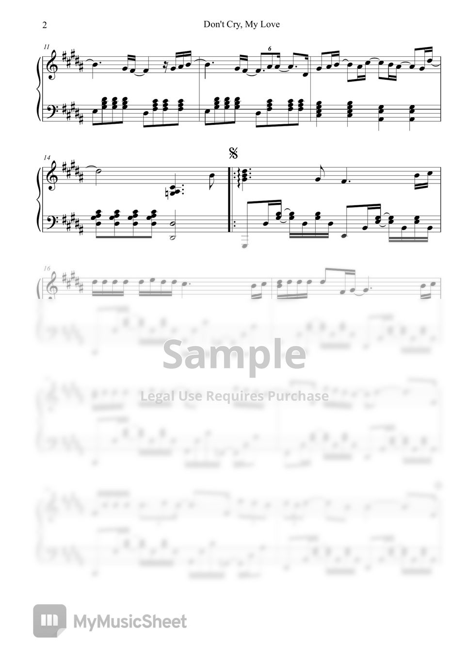  don t cry my love sheets by lunar piano