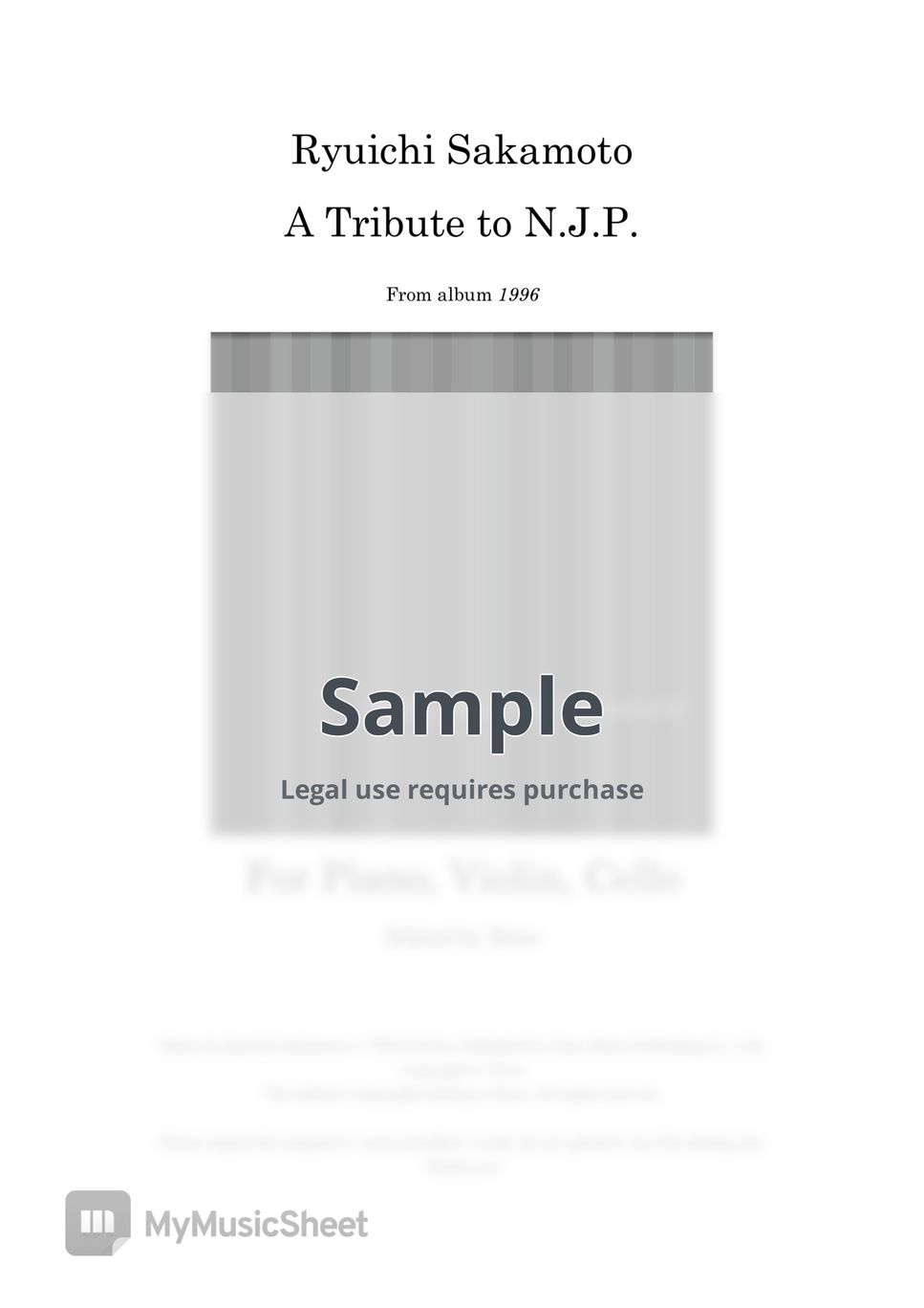 Ryuichi Sakamoto - A Tribute to N.J.P (Edited and corrected from scores presented along with the Ryuichi Samamoto's album "1996" vinyl.) by Xeno