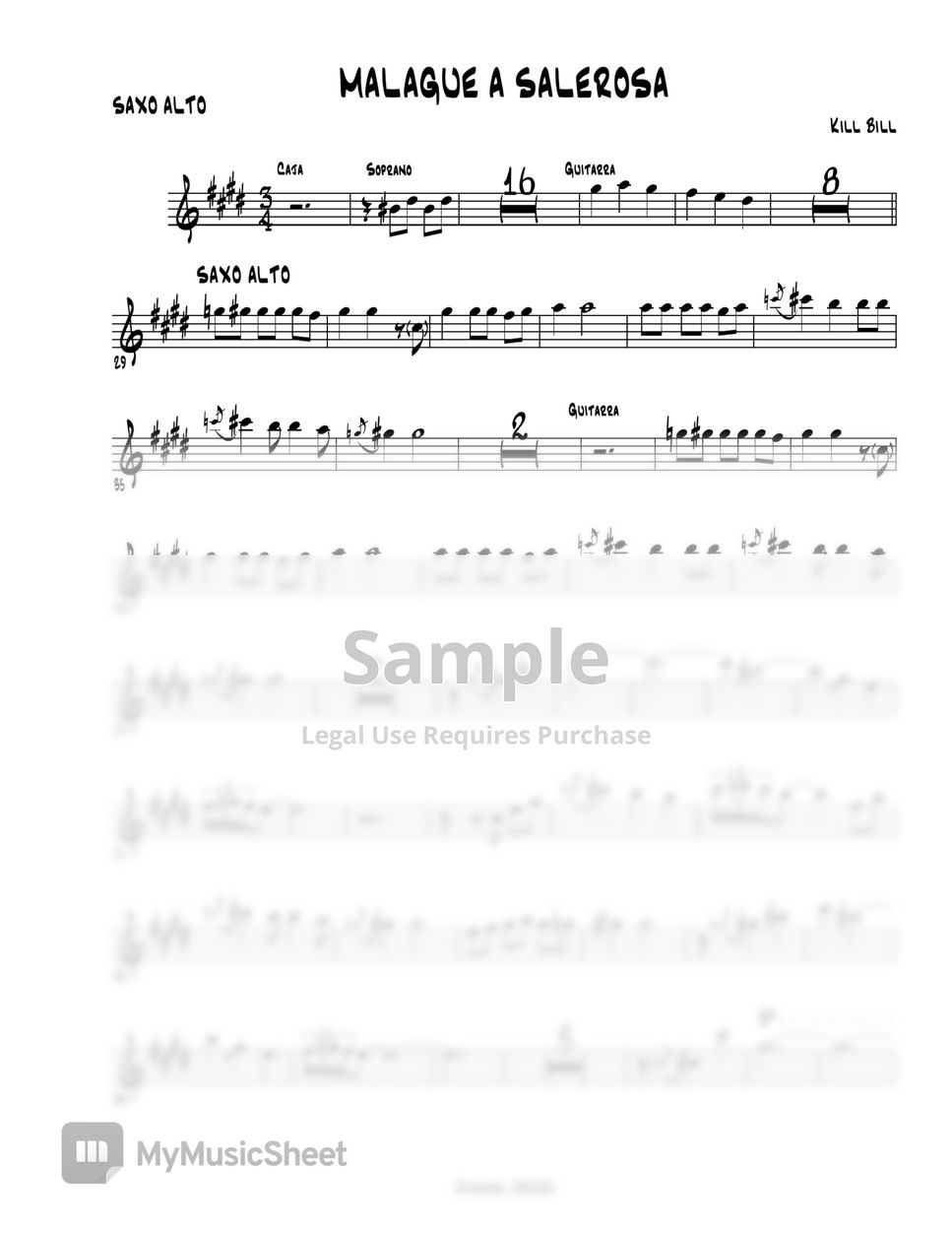 Malagueña Salerosa BSO Kill Bill 2 (Alto Sax) Sheets by Ismael Dorado