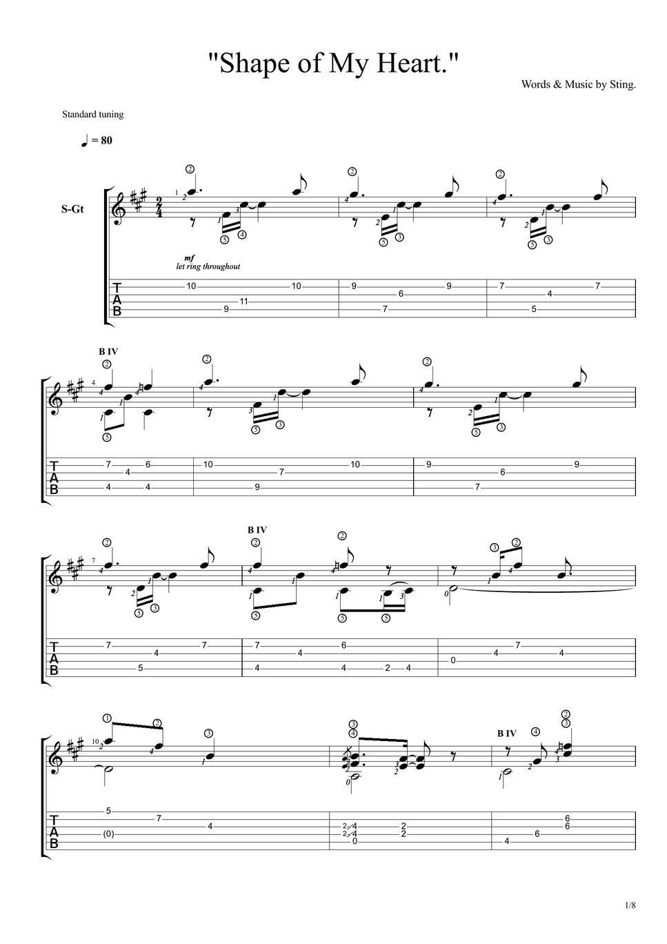 Sting shape of my heart tab