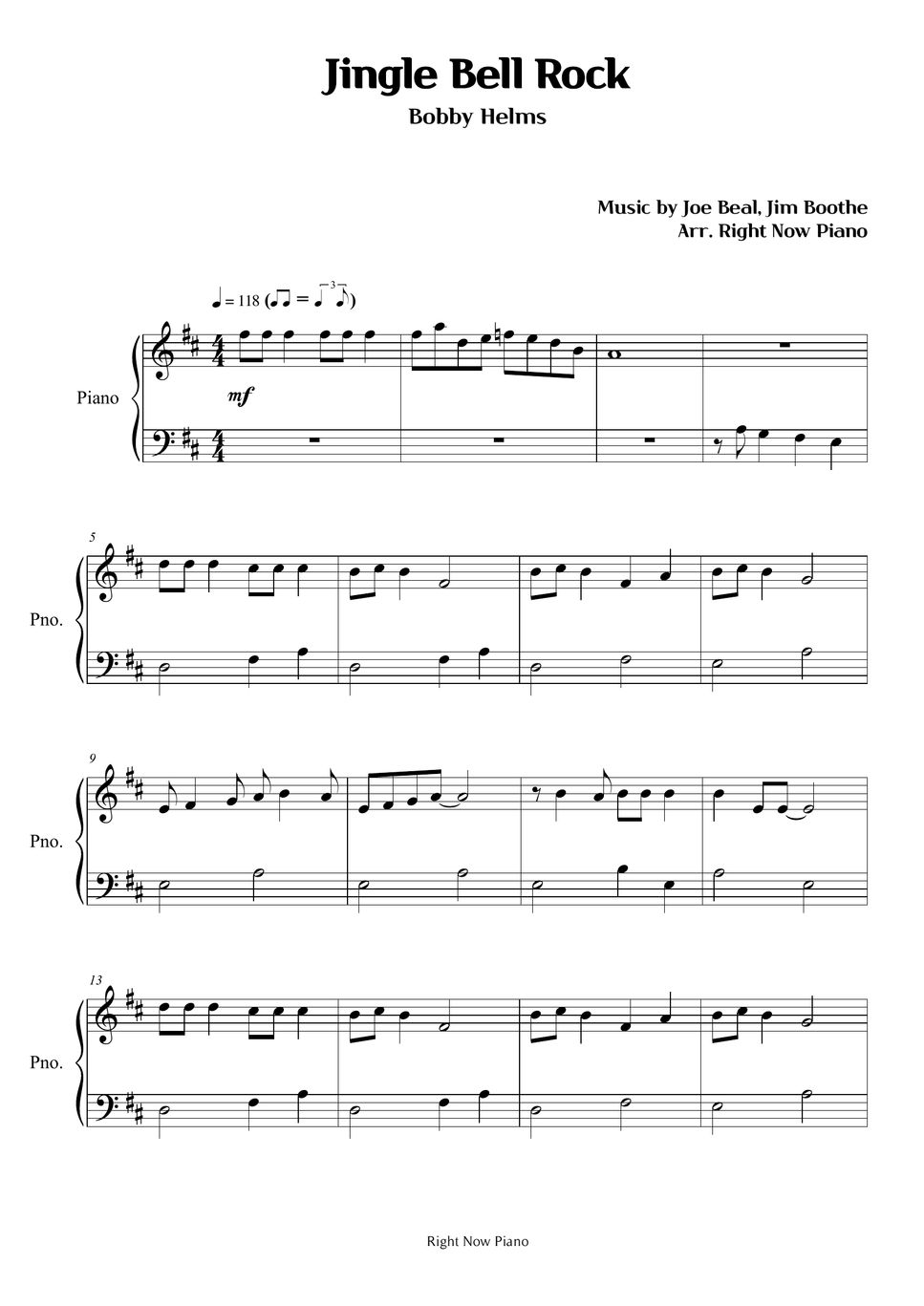 Bobby Helms Jingle Bell Rock Sheet By Right Now Piano 6443