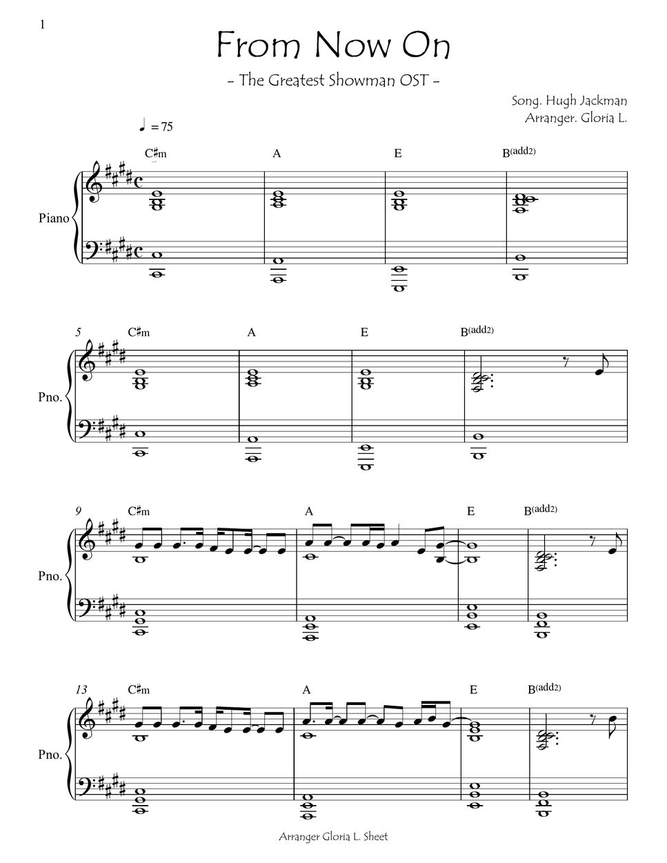 Hugh jackman from now on the greatest showman ost piano sheet by
