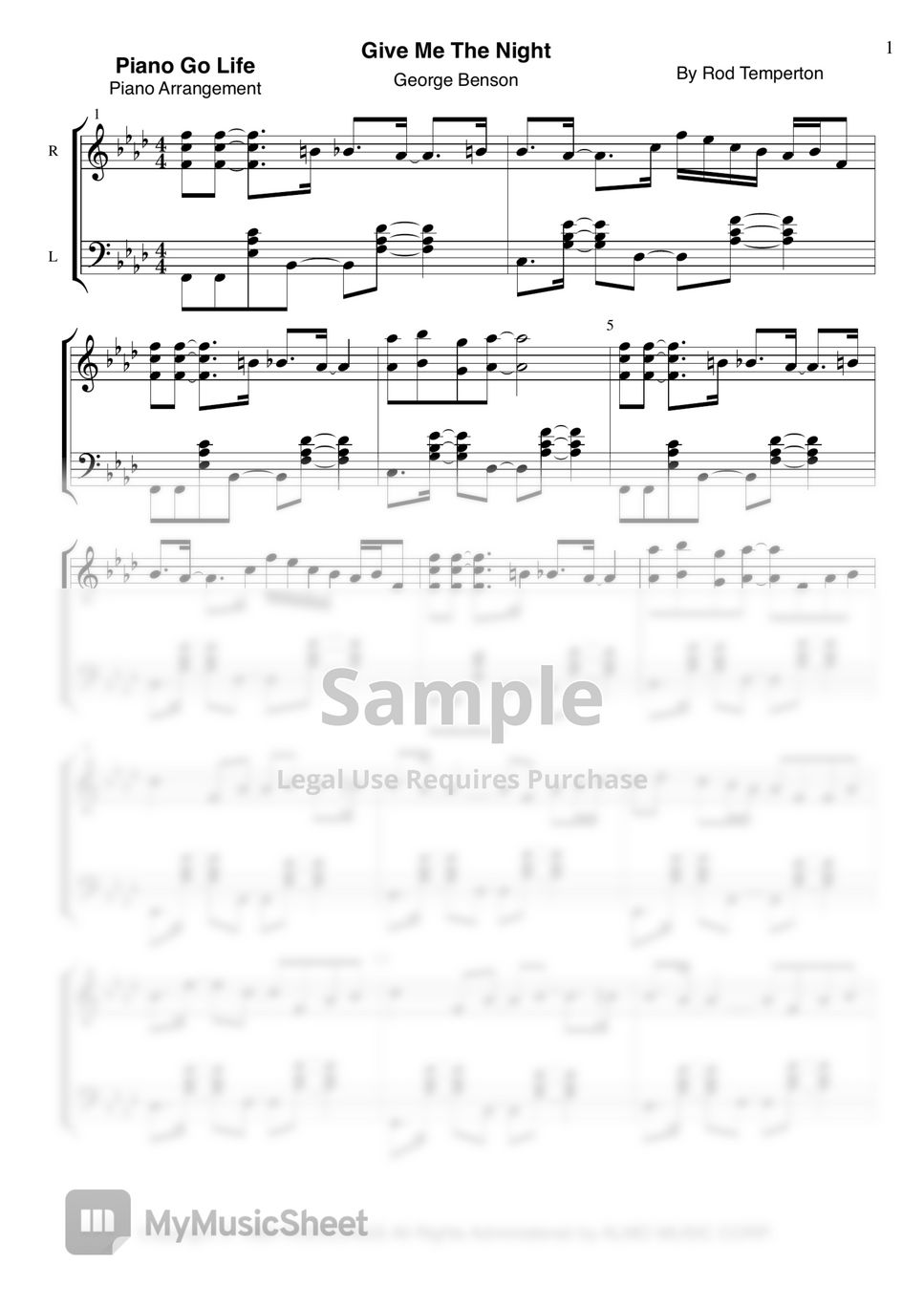 Benson Give Me The Night Sheets by Piano Go Life