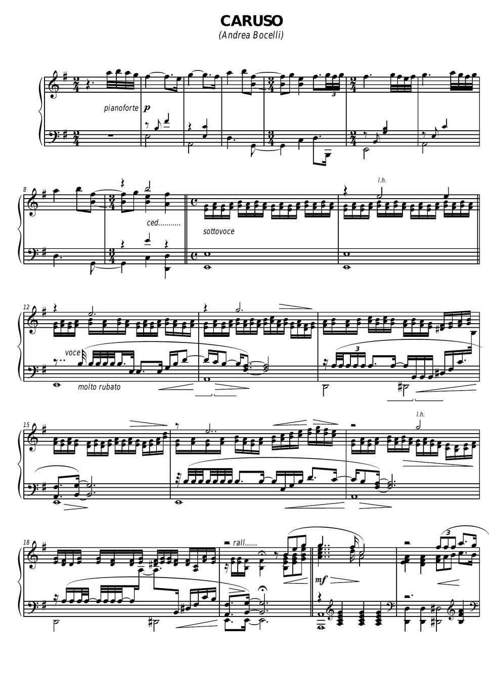 Caruso (Andrea Bocelli) Памяти Карузо Sheet