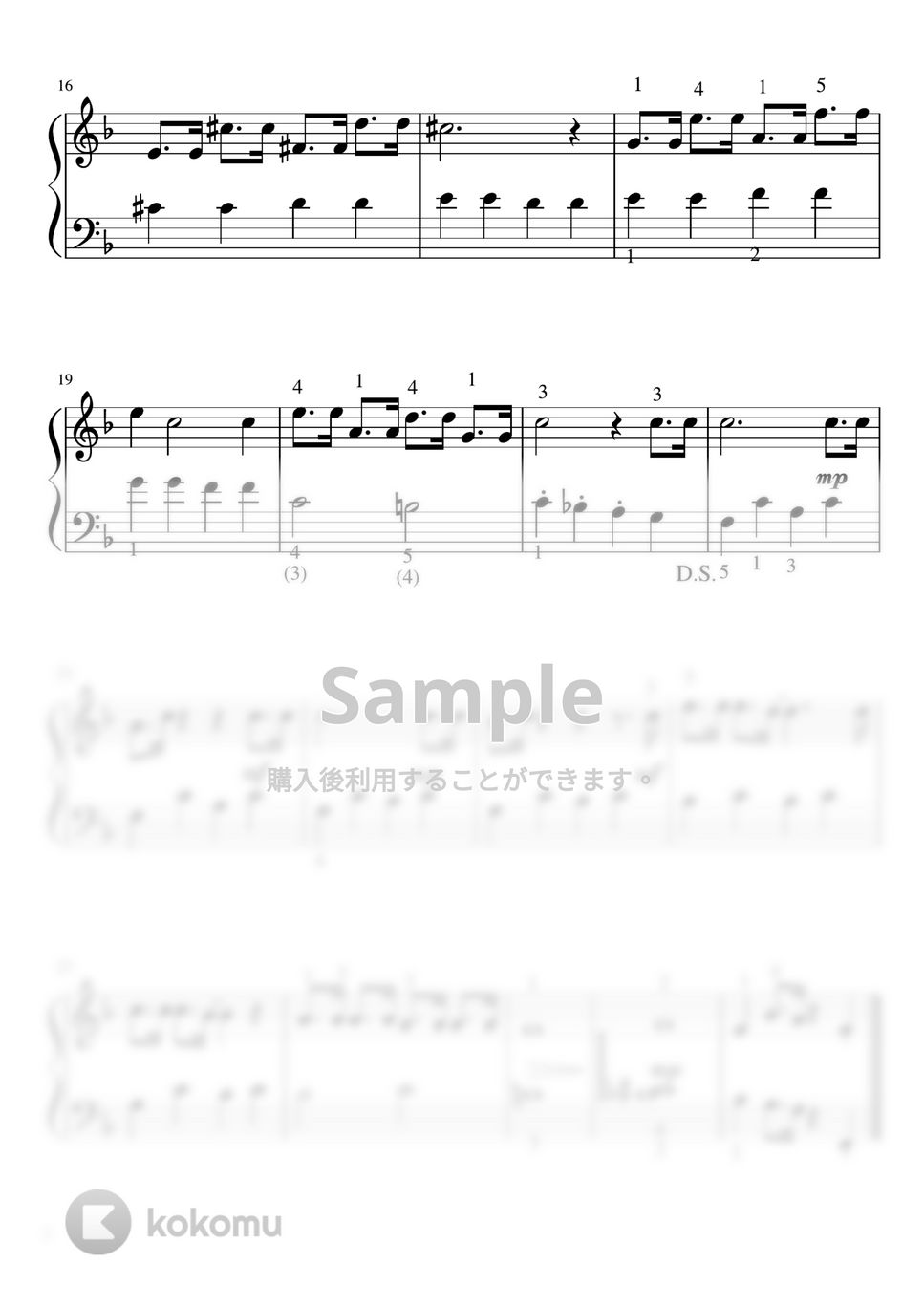 F.バーナード - ウィンターワンダーランド (Fdur・ピアノソロ初級・指番号付き) by pfkaori