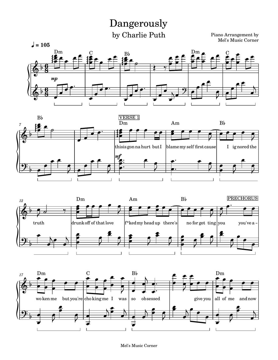 Charlie Puth - Dangerously (piano sheet music) Partition musicale by