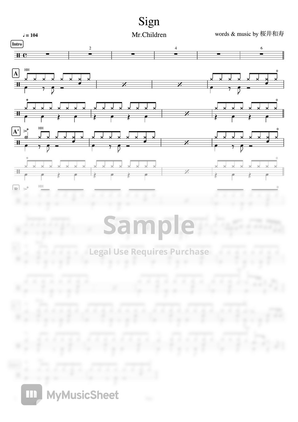 Mr.Children - Sign Sheets by Cookai's J-pop Drum sheet music!!!