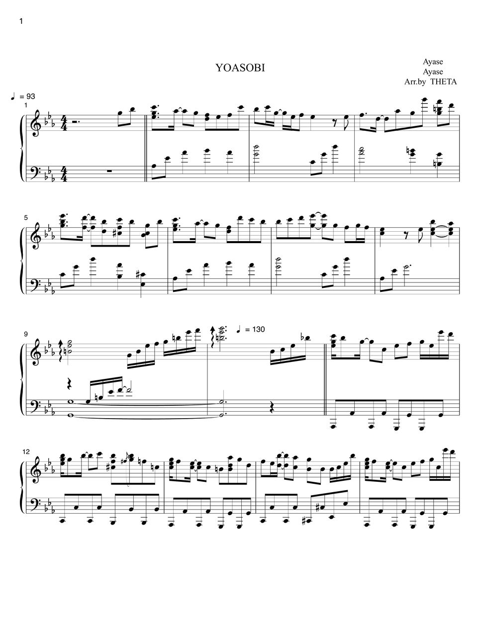 YOASOBI - Yoru ni Kakeru Sheets by THETA PIANO