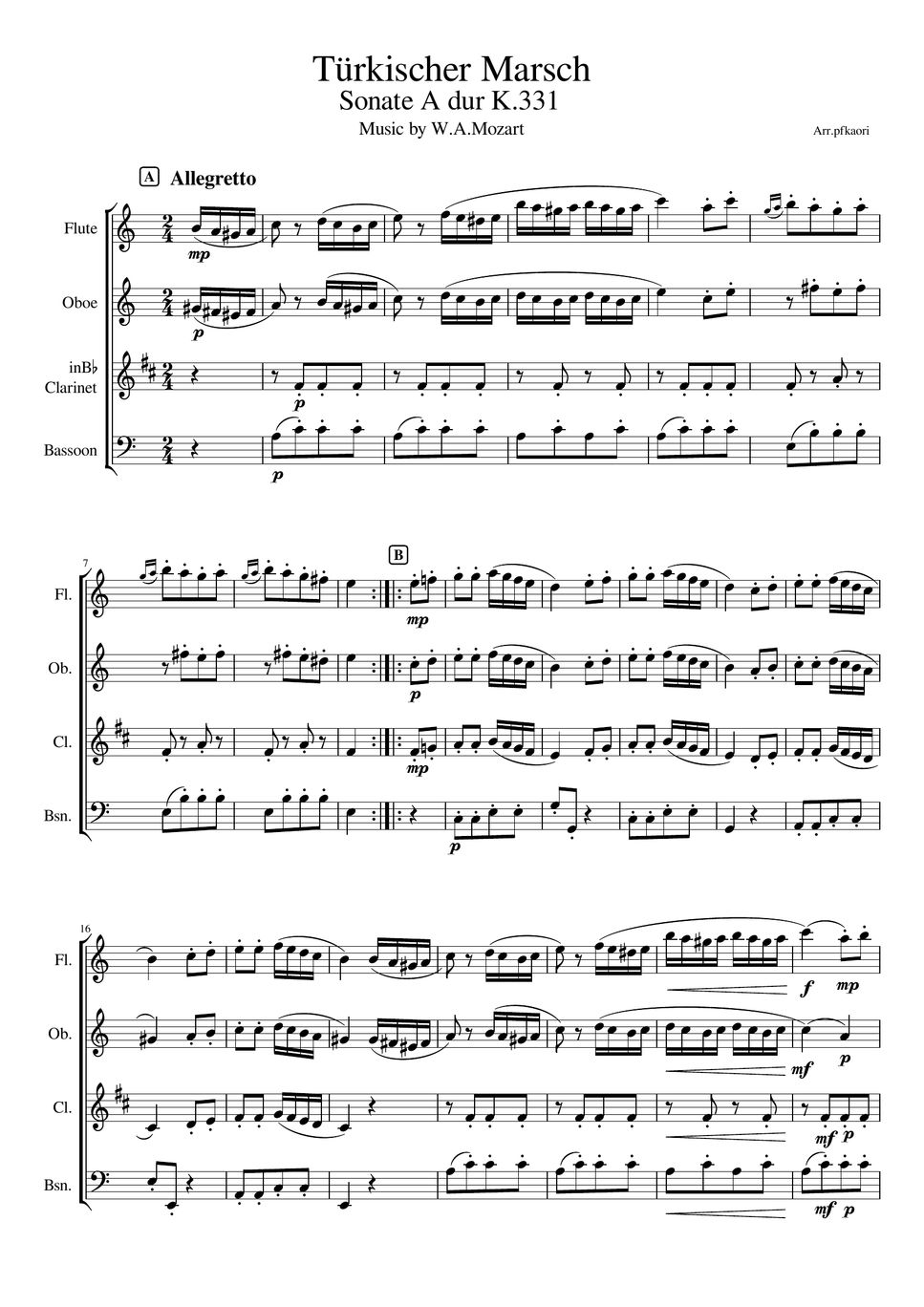 Mozart Turkish March K.331 (Woodwind Sheets