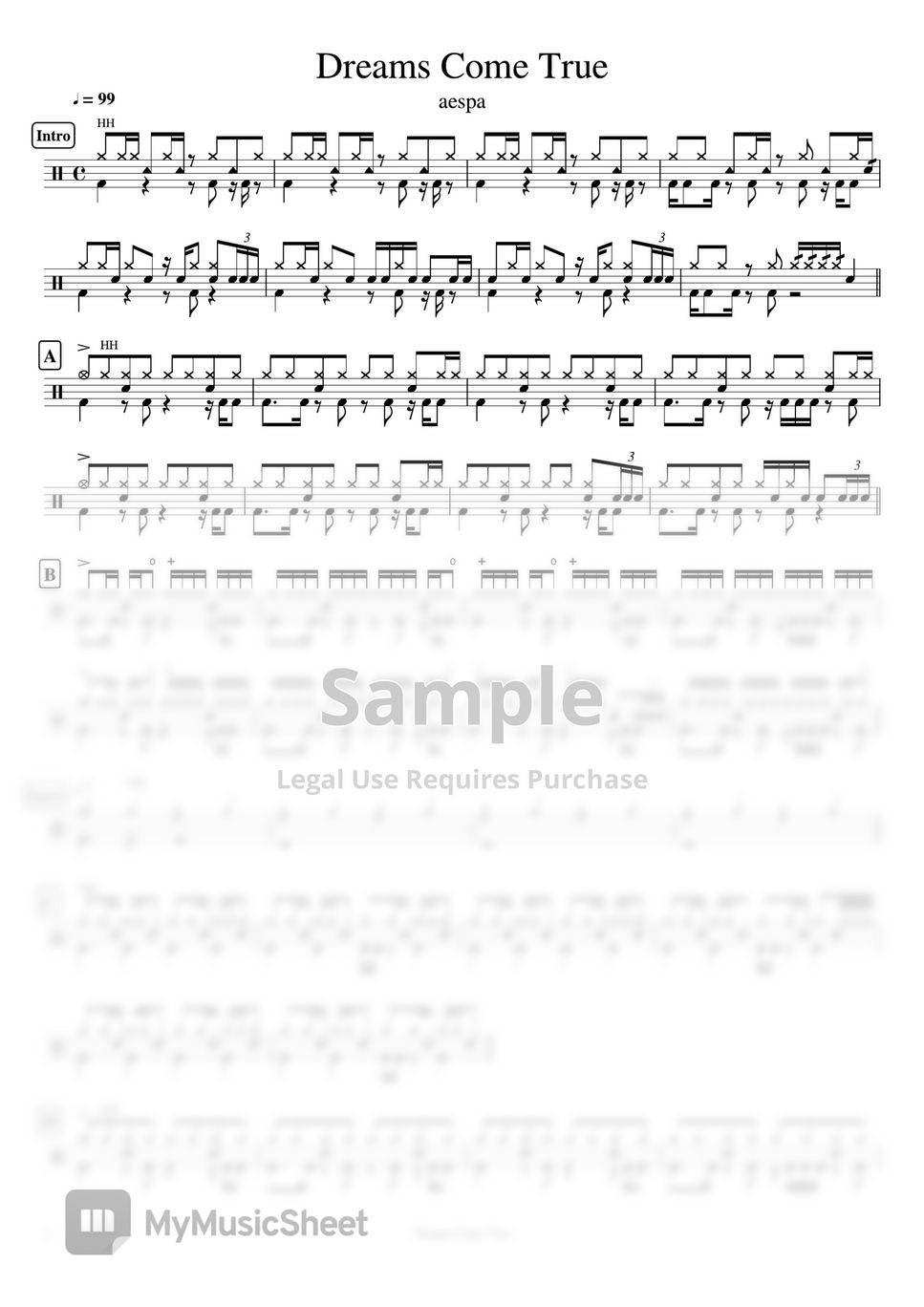 aespa Dreams Come True 악보 by Cookai's Jpop Drum sheet music!!!