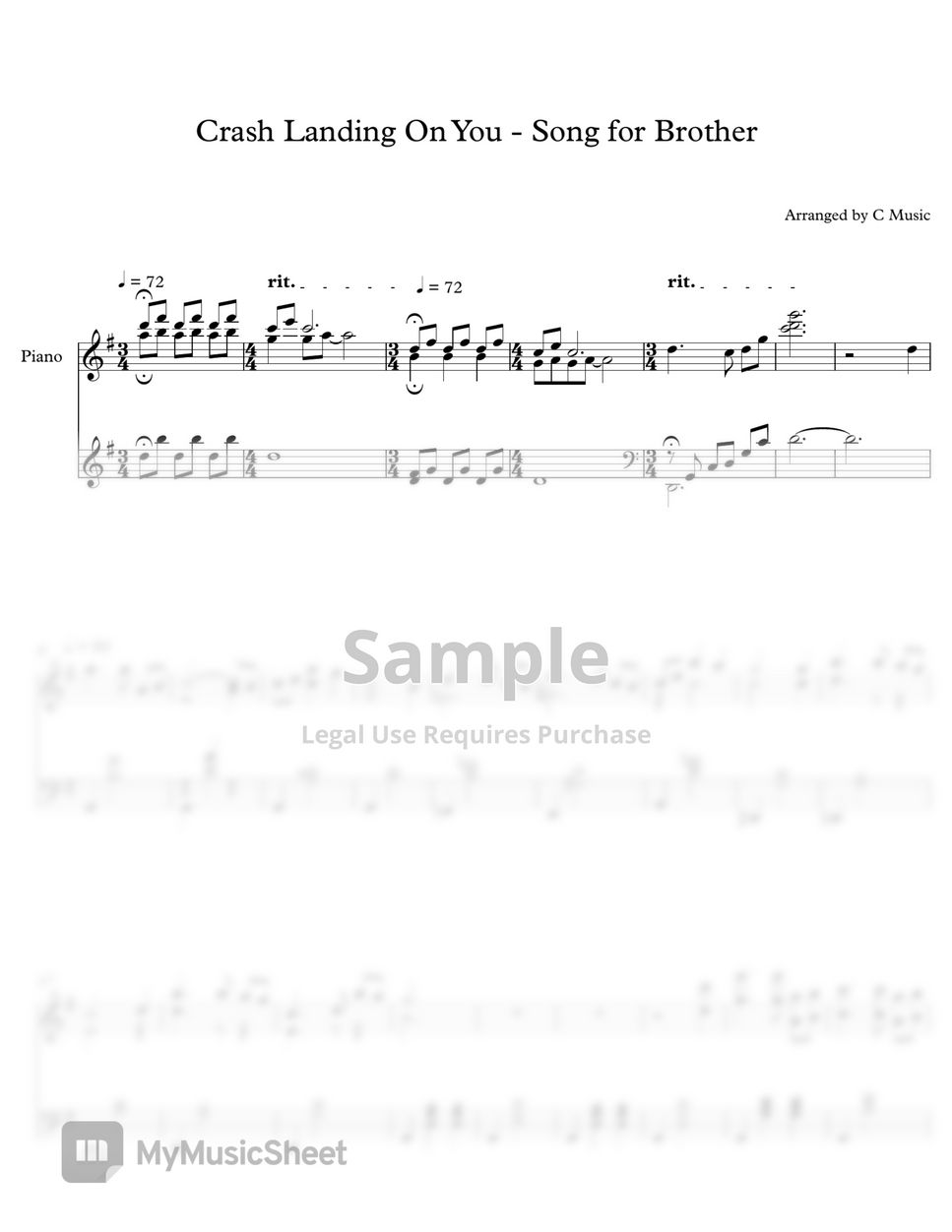 Crash landing on you Song for brother Sheets by C Music