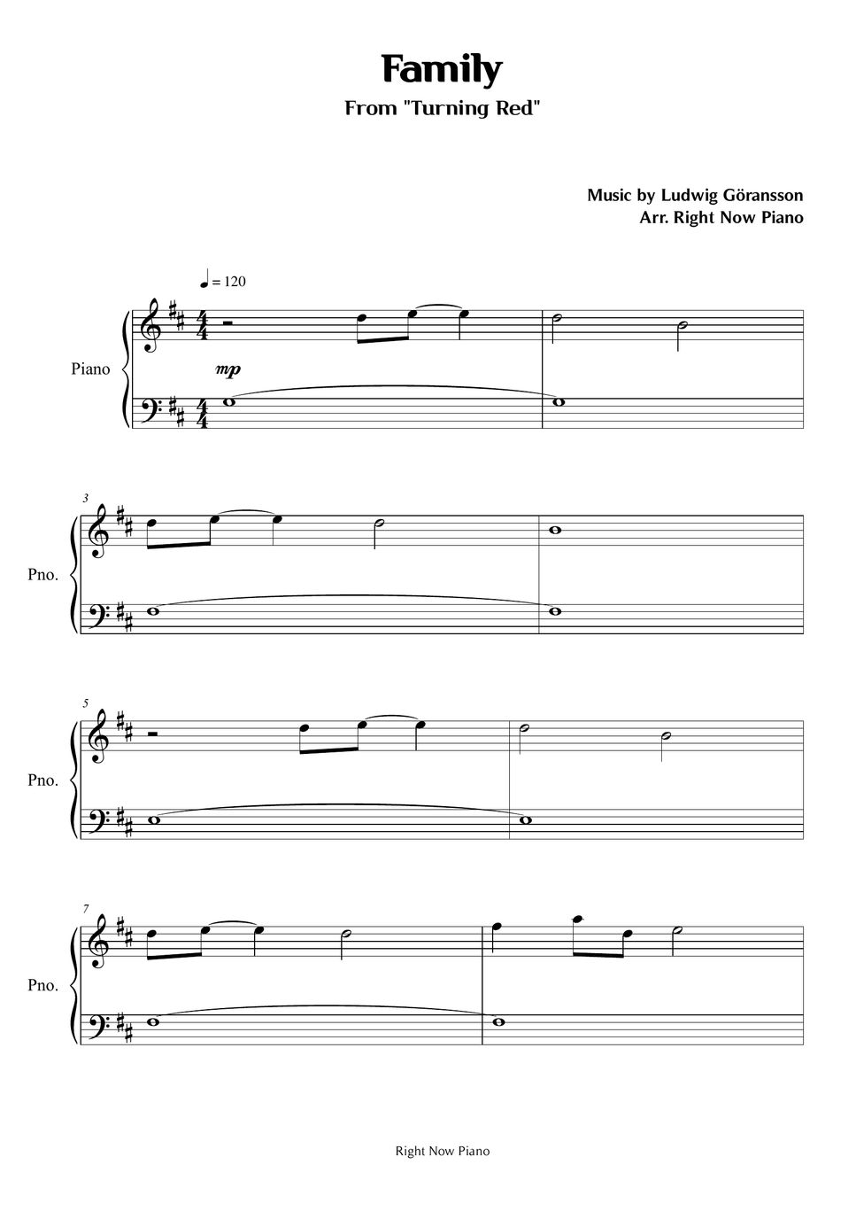 Turning Red - Family Sheets by Right Now Piano