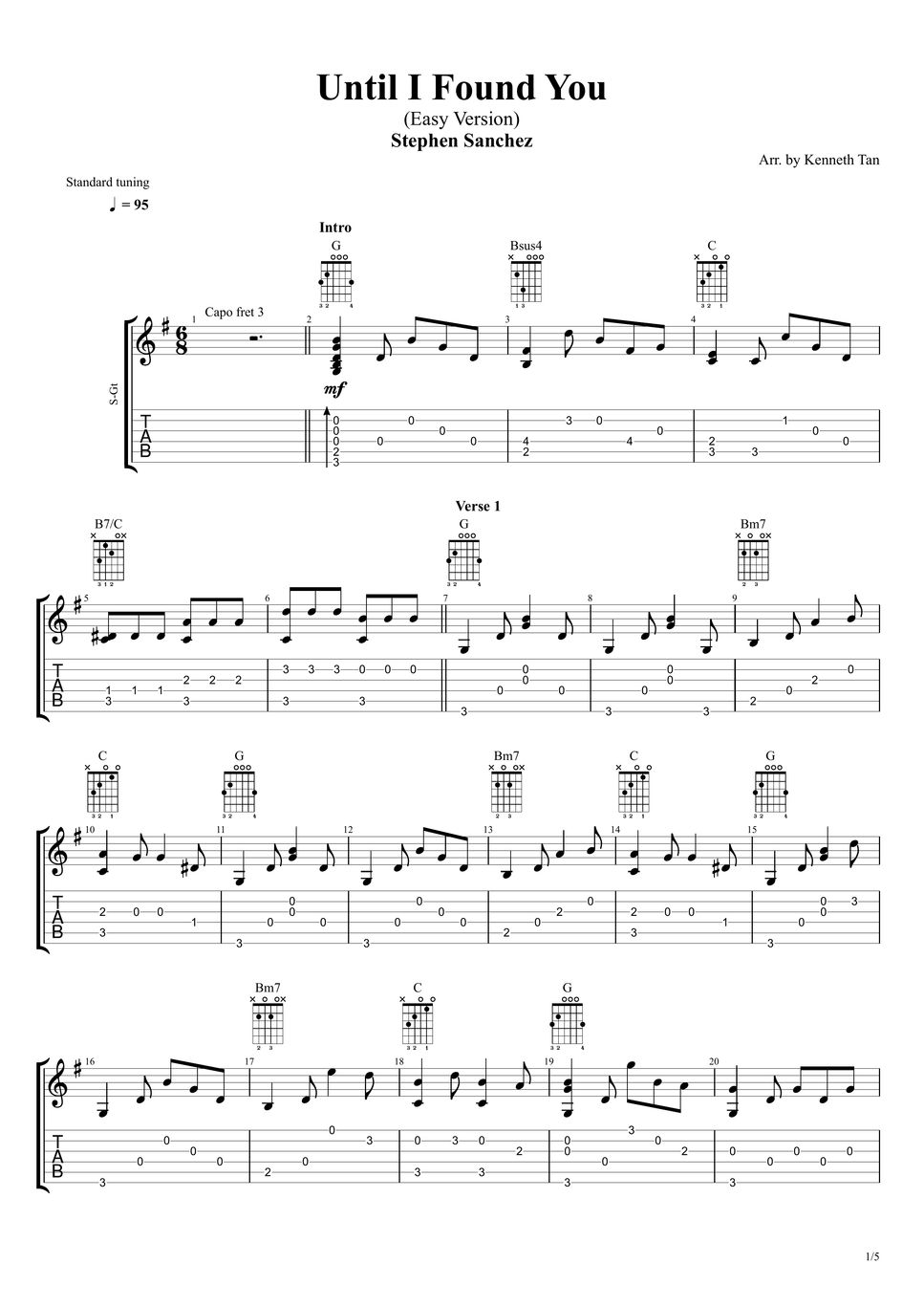 Stephen Sanchez Fingerstyle Guitar Until I Found You Easy Version 