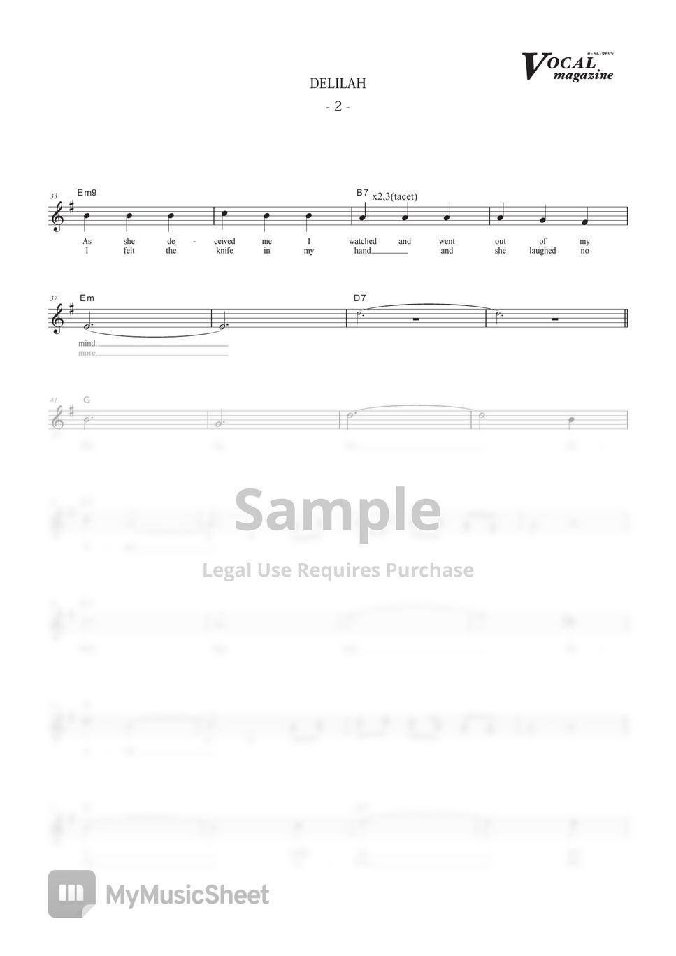 Tom jones delilah vocal magazine sheets by far east island record