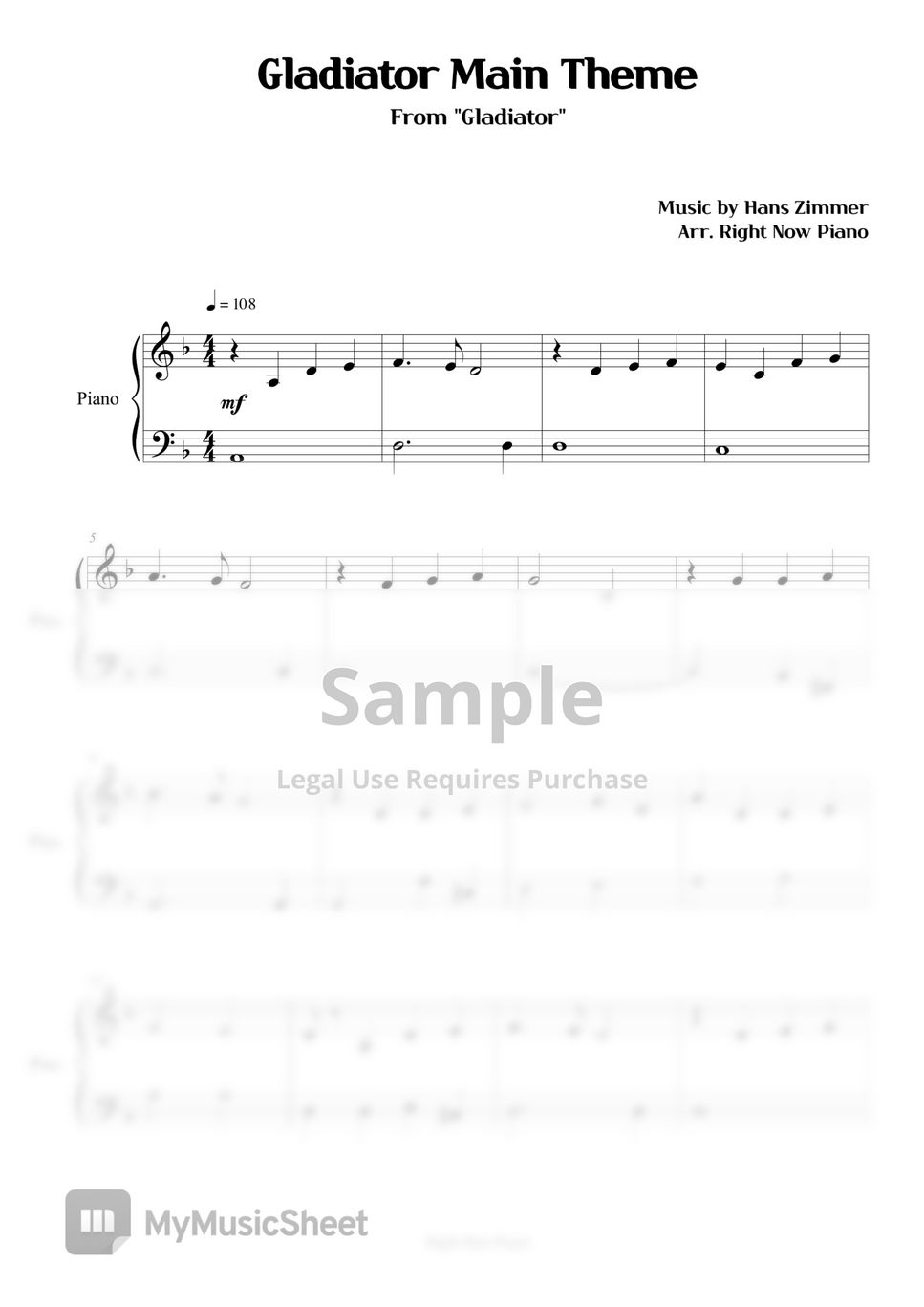 Gladiator - Gladiator Main Theme 악보 by Right Now Piano