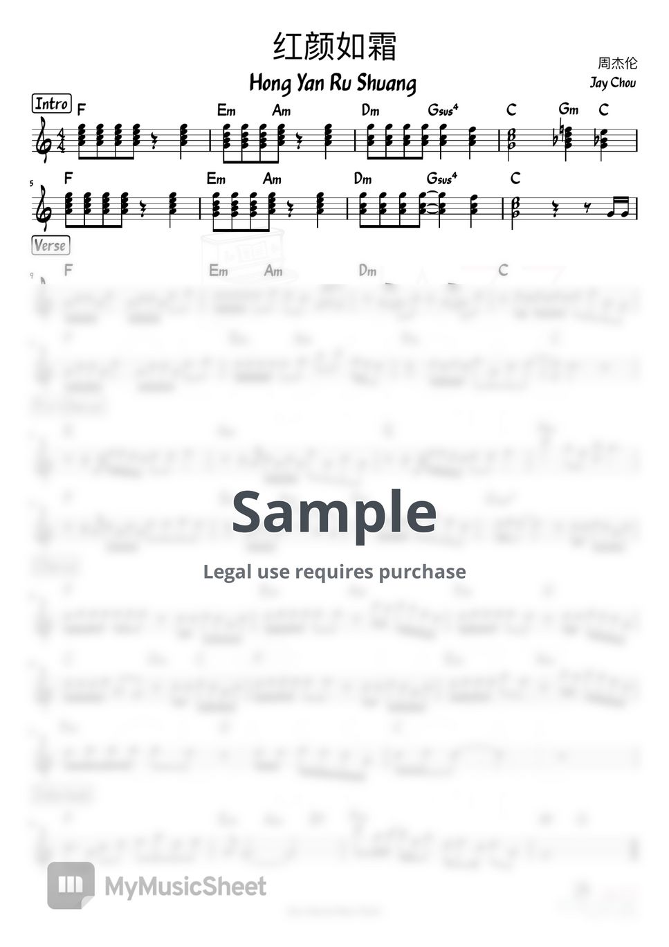 Jay chou hong yan ru shuang sheet music by jazz classical