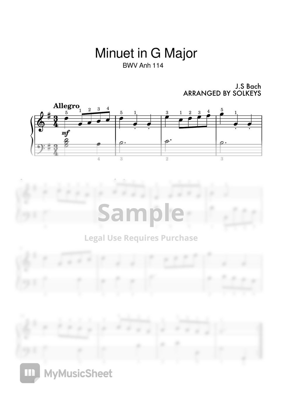 J.S Bach - Minuet in G Sheets by SolKeys