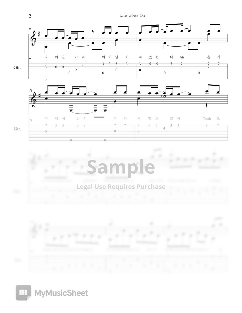 BTS - Life Goes On (GUITAR TAB) Sheets by Woojeong Park