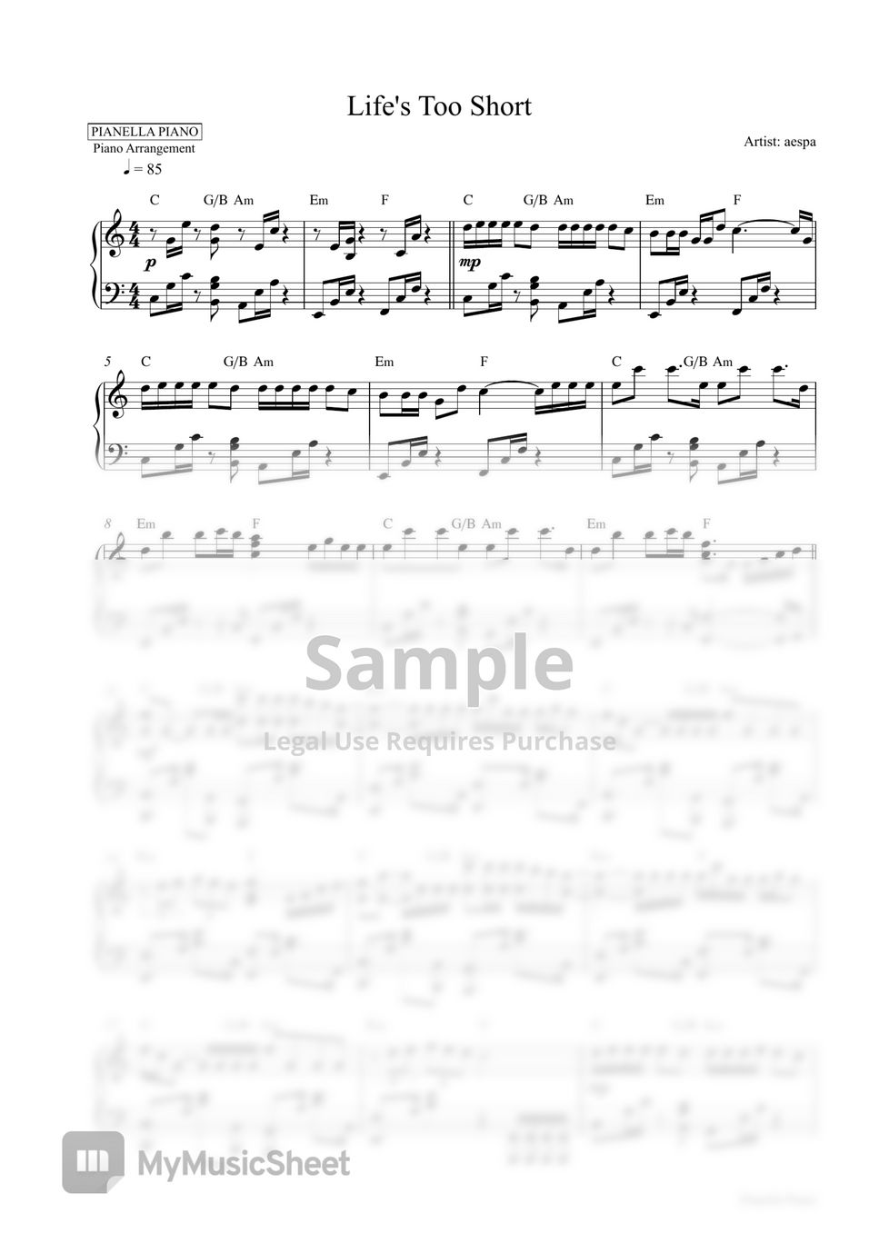 aespa - Life's Too Short (Piano Sheet) by Pianella Piano