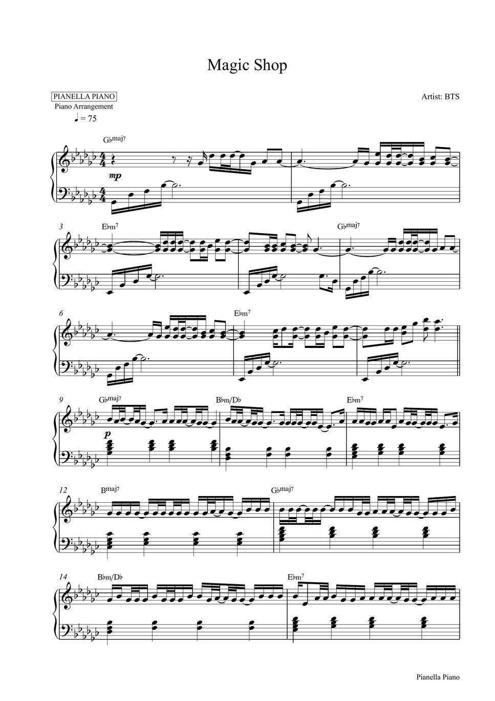 BTS Magic Shop (Piano Sheet) نوتة by Pianella Piano
