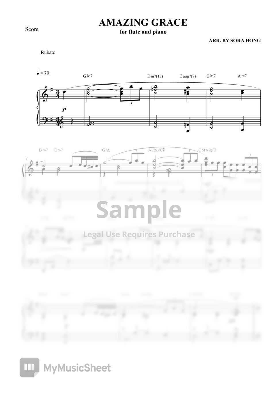 John Newton - Amazing Grace Duet for Fl.& Pno .(나 같은 죄인 살리신 듀엣-플룻,피아노) by sora Hong