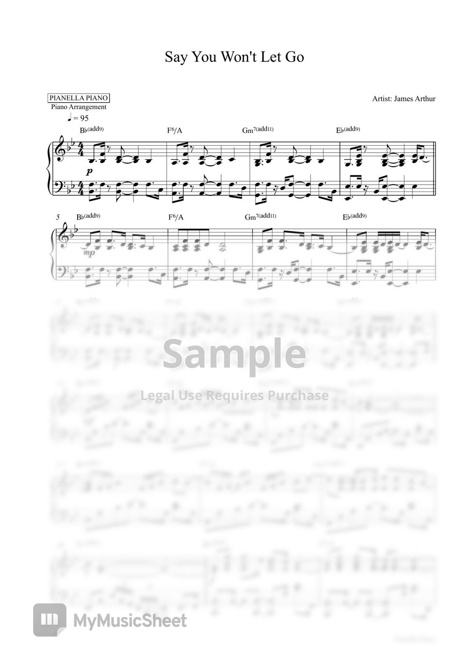 Say You Won't Let Go - James Arthur Sheet music for Piano (Solo)