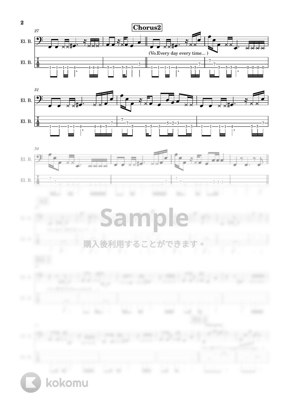 iri - Wonderland (ベース / TAB / 楽譜) by TARUO's_Bass_Score