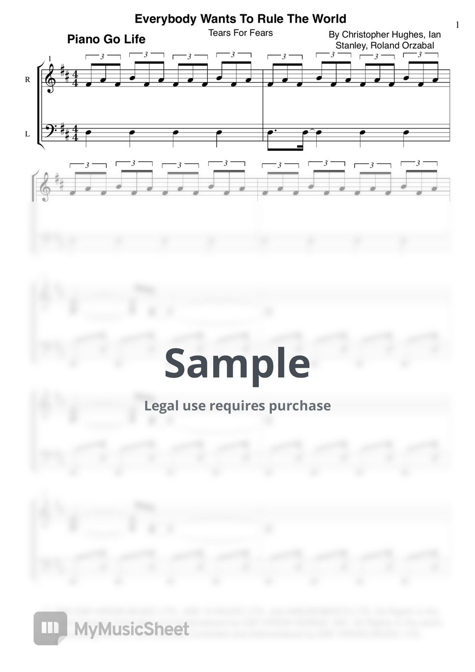 Everybody Wants to Rule the World - Tears for Fears - Drum Sheet Music